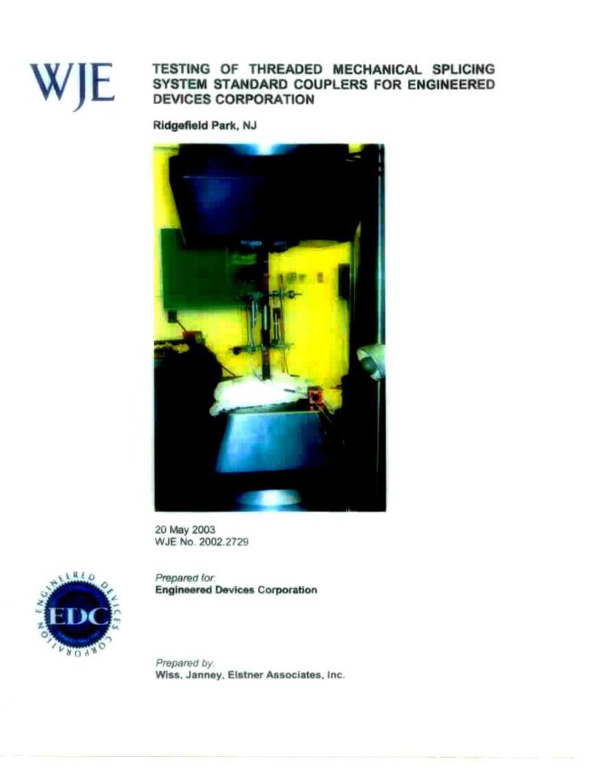 WJE splice coupler test report summary cover