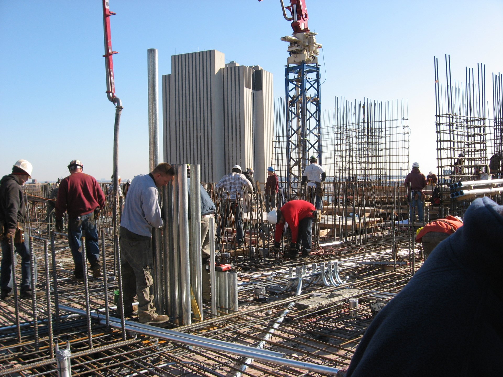 Concrete placement underway on the reinforced deck