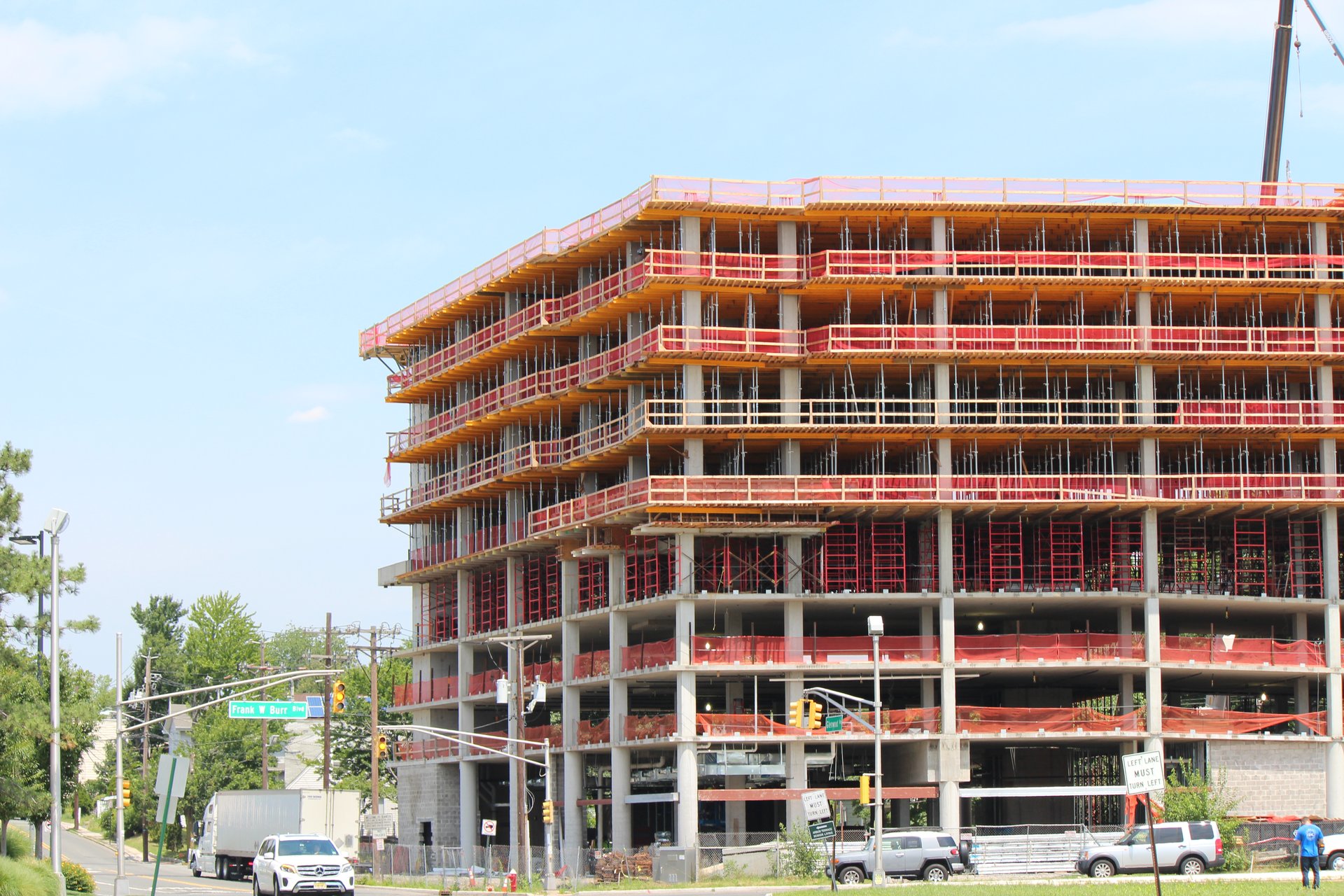 Wide view of the structure with perimeter protection in place